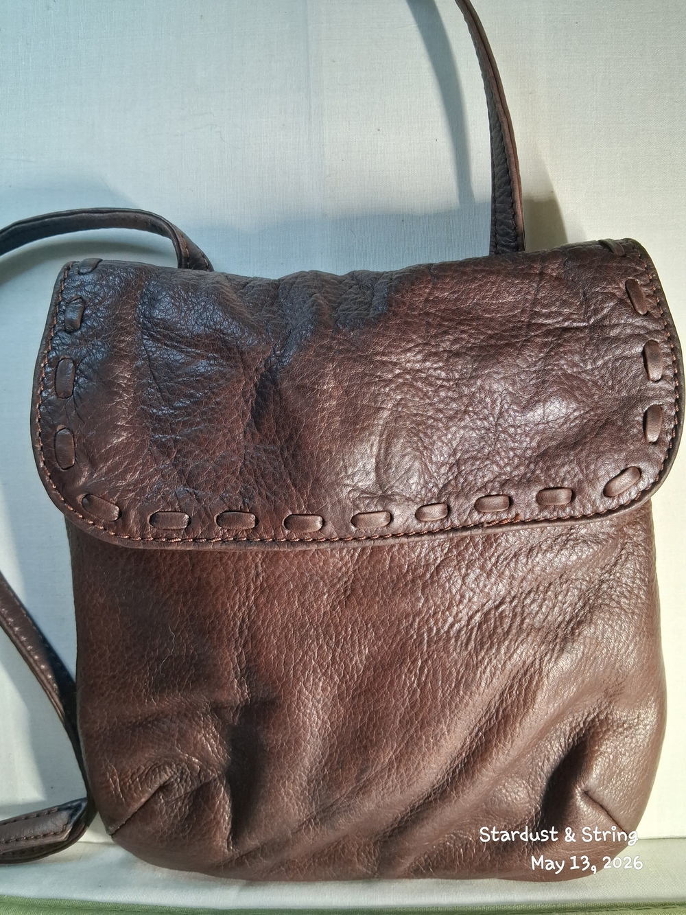 Vintage Liz Claiborne Brown Pebble Leather Crossbody Bag